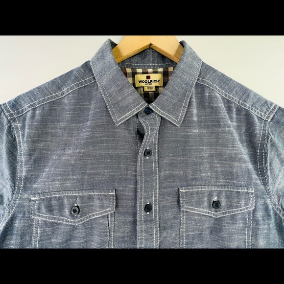 WOOLRICH MENS SZ L SHORT SLEEVE HEATHERED CASUAL BUTTON UP SHIRT - Picture 1 of 9